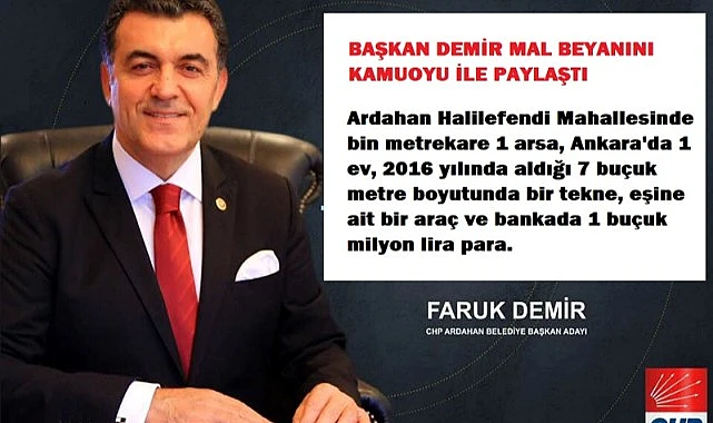 Ardahan Belediye Başkanı Faruk Demir, Mal Varlığını Açıkladı